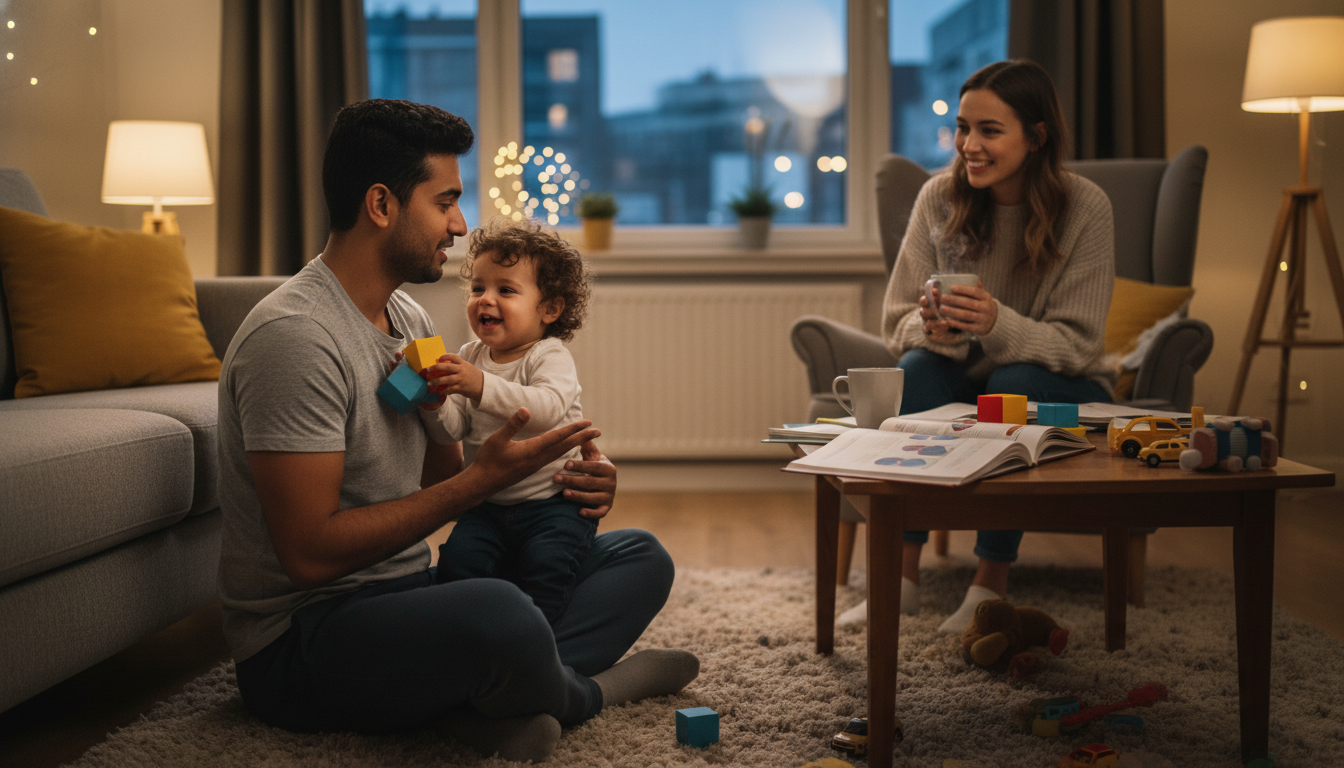 Non-US citizen IMG vascular resident spending time with family after call Non-US citizen IMG vascular resident spending time with family after call - non-US citizen IMG for Work-Life Balance Assessme