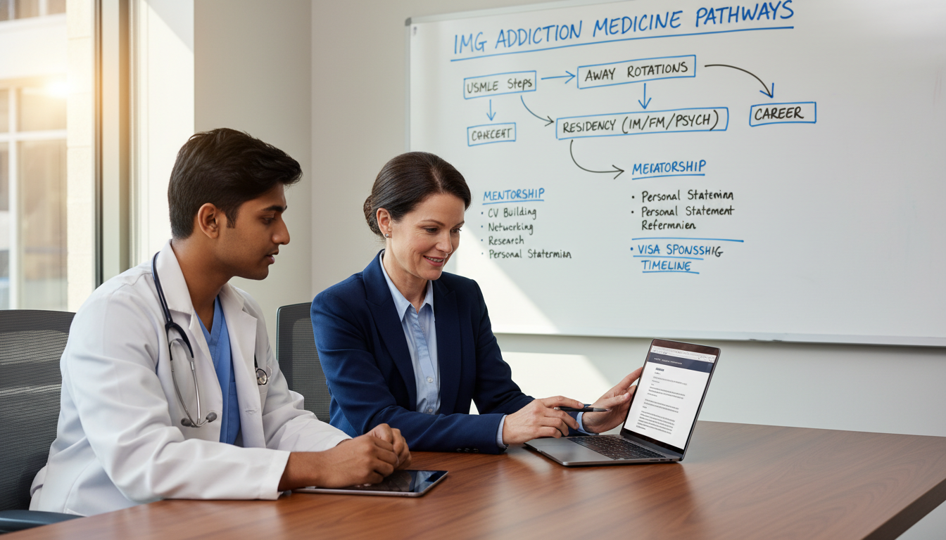 US citizen IMG discussing career goals with addiction medicine mentor - US citizen IMG for Away Rotation Strategy for US Citi