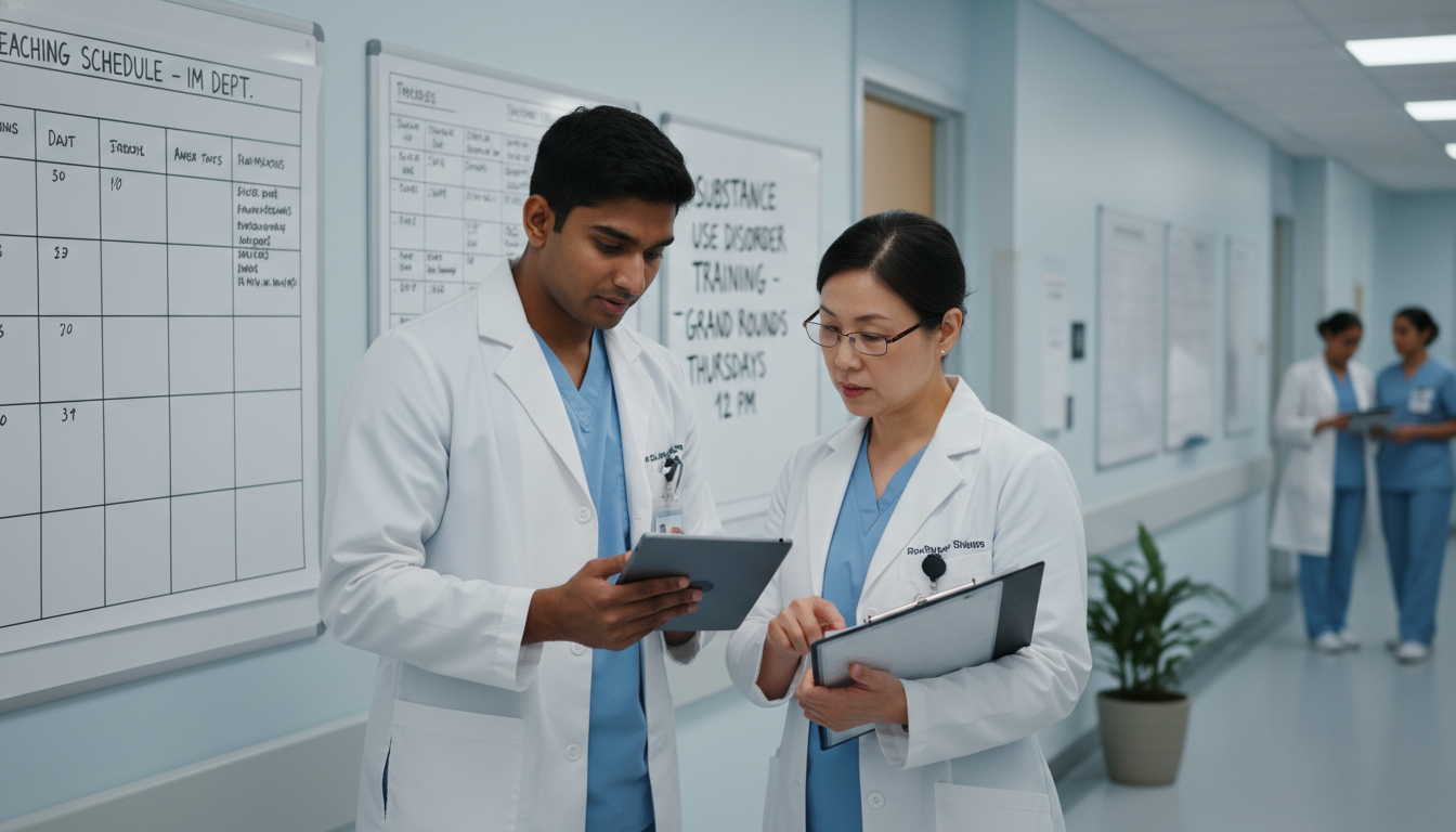 Resident and attending discussing addiction medicine cases Resident and attending discussing addiction medicine cases - US citizen IMG for Pre-Match Communication for US Citizen IMG in