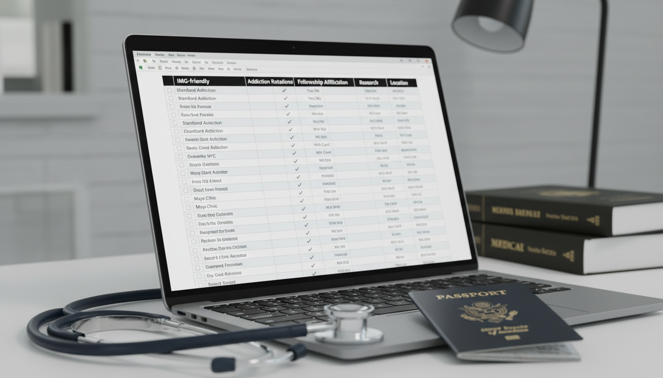 Comparing addiction medicine residency programs on a spreadsheet Comparing addiction medicine residency programs on a spreadsheet - US citizen IMG for How to Research Programs for US Citizen