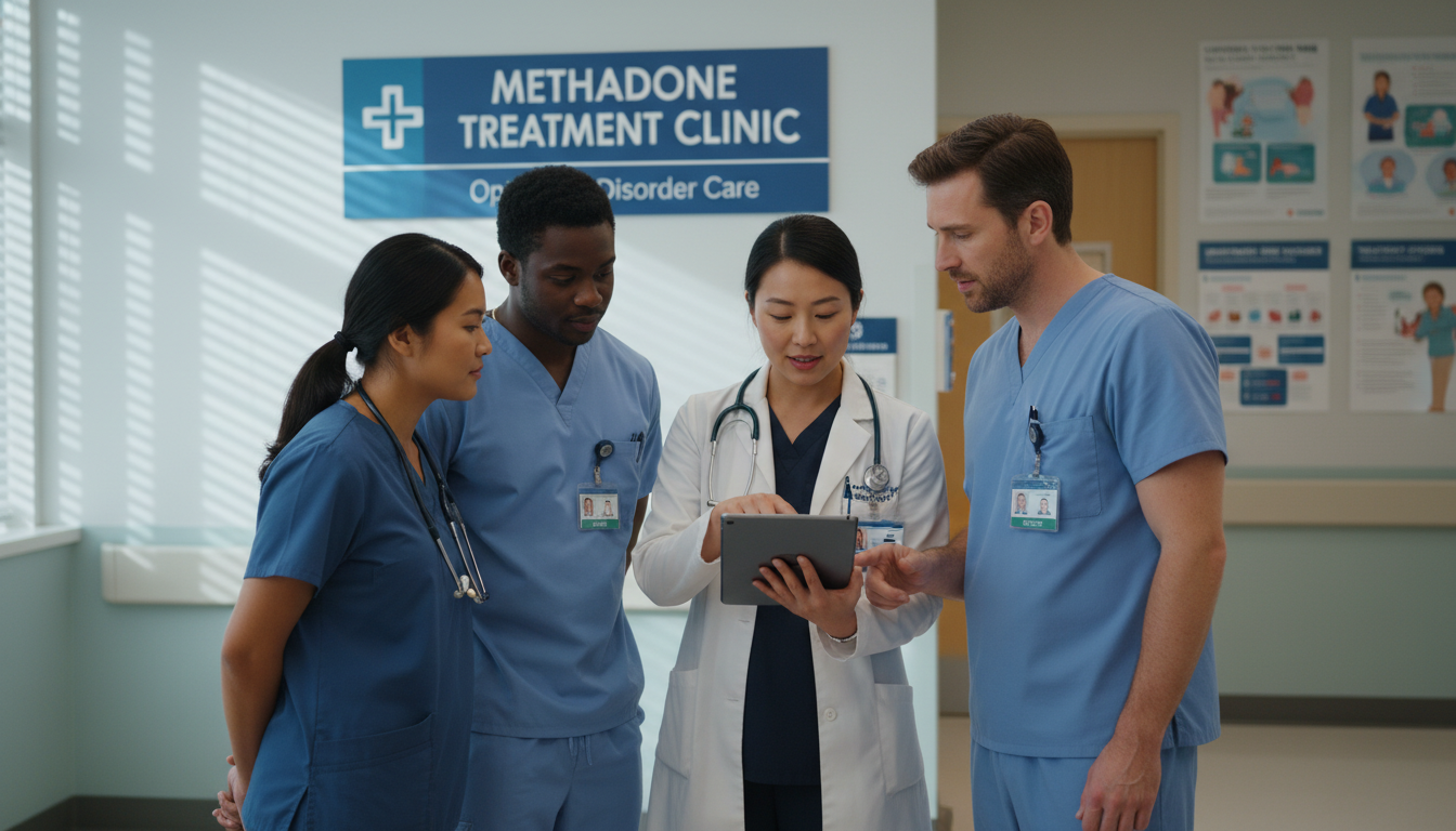 Addiction medicine team in a hospital reviewing patient charts Addiction medicine team in a hospital reviewing patient charts - US citizen IMG for Questions to Ask Programs for US Citizen