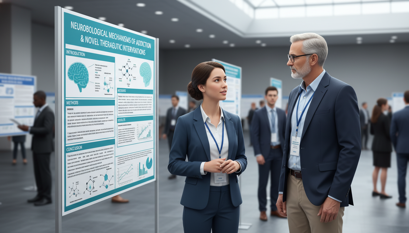 Medical student presenting addiction medicine research poster - US citizen IMG for Research Profile Building for US Citizen I