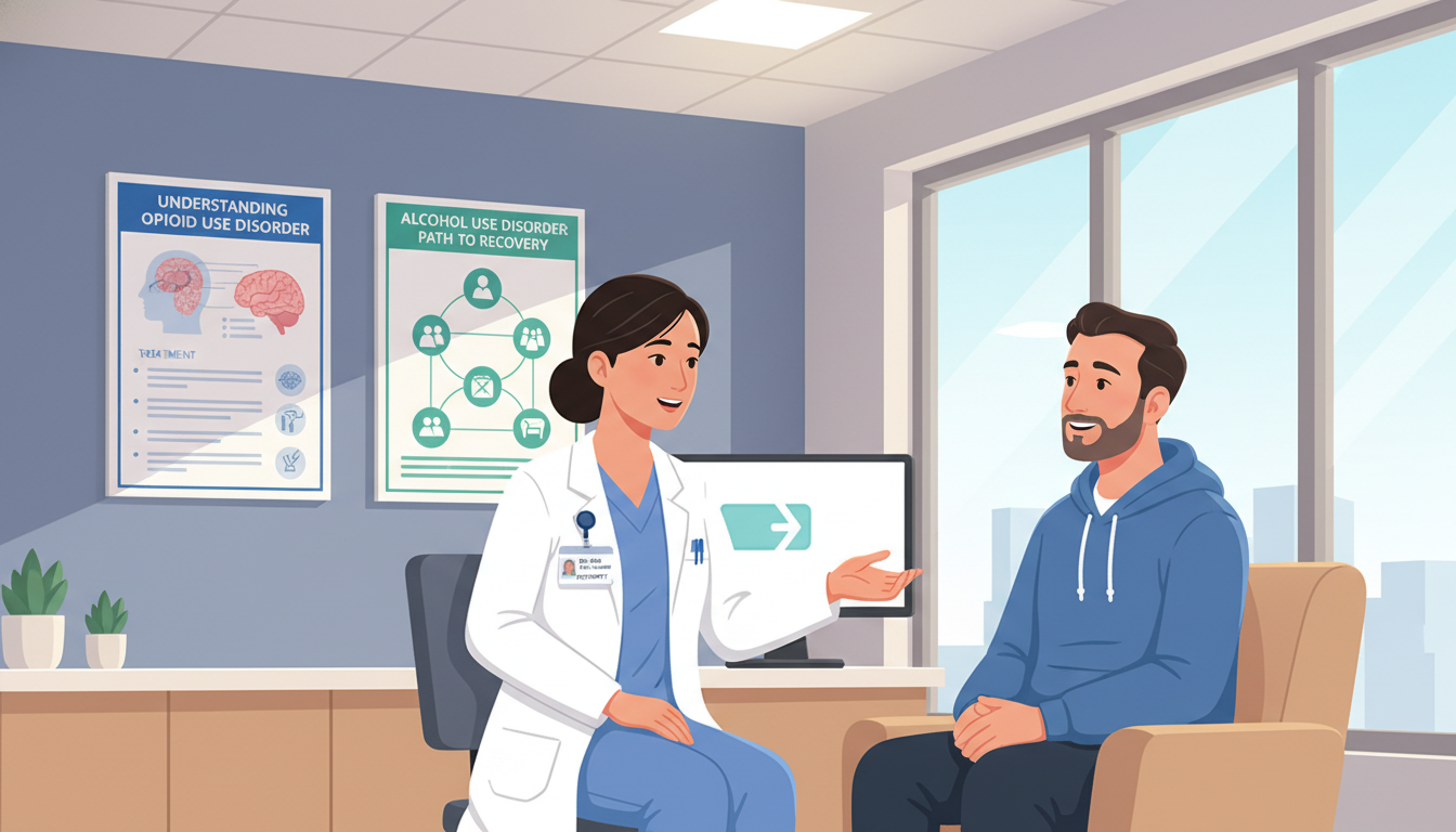 Resident physician working in an addiction medicine clinic with patients Resident physician working in an addiction medicine clinic with patients - US citizen IMG for Step Score Strategy for US Citi