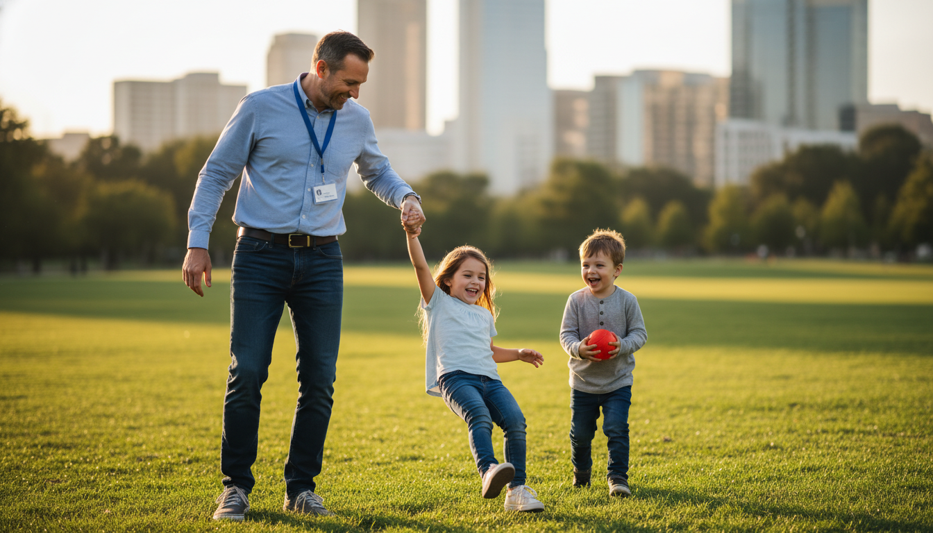 Addiction medicine fellow spending time with family outdoors after clinic - US citizen IMG for Work-Life Balance Assessment f