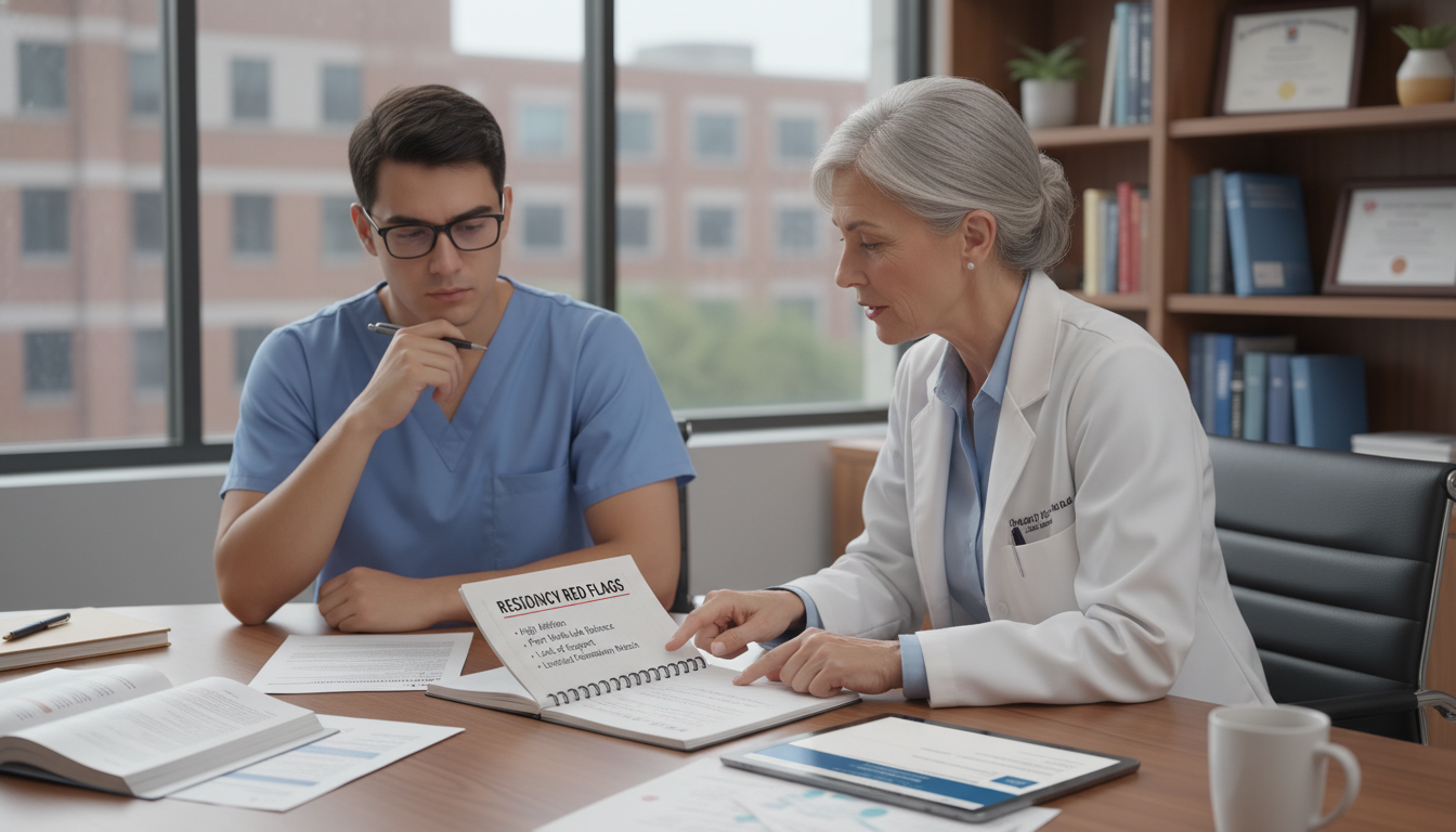 US citizen IMG anesthesiology resident discussing concerns with a mentor US citizen IMG anesthesiology resident discussing concerns with a mentor - US citizen IMG for Identifying Malignant Programs