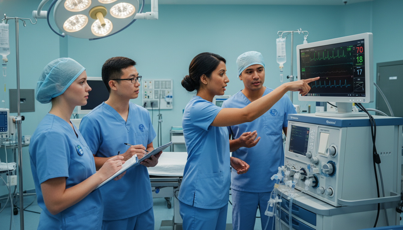 Anesthesiology residents in operating room discussing a case Anesthesiology residents in operating room discussing a case - US citizen IMG for How to Research Programs for US Citizen IMG