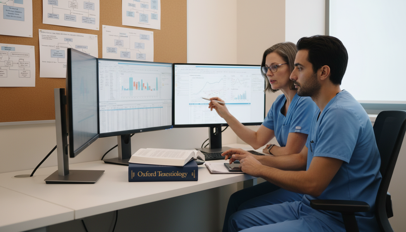 Anesthesiology resident and mentor reviewing research data Anesthesiology resident and mentor reviewing research data - US citizen IMG for Research During Residency for US Citizen IMG