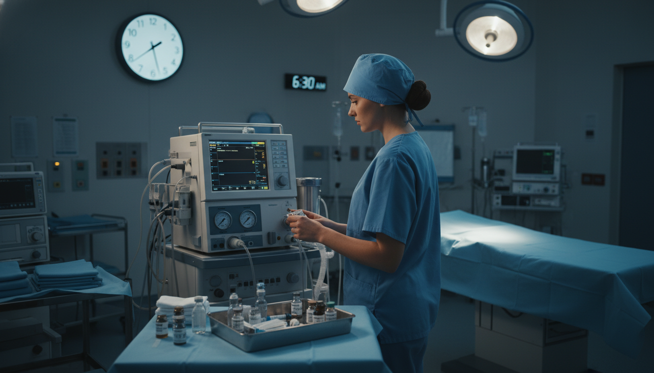 Anesthesiology resident preparing for an early morning OR case Anesthesiology resident preparing for an early morning OR case - US citizen IMG for Work-Life Balance Assessment for US Citiz