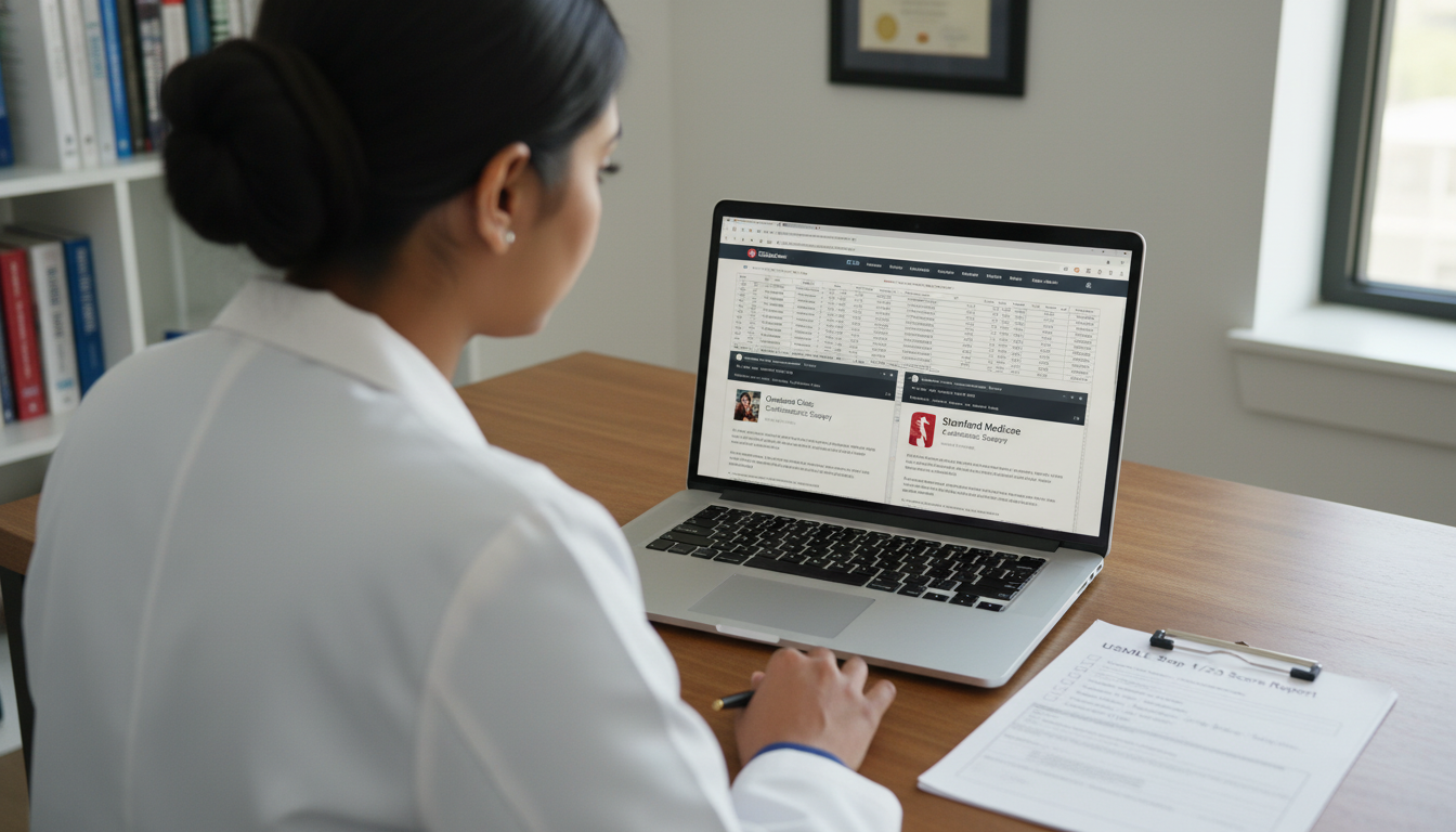 Resident comparing cardiothoracic surgery residency programs on a laptop Resident comparing cardiothoracic surgery residency programs on a laptop - US citizen IMG for How to Research Programs for US