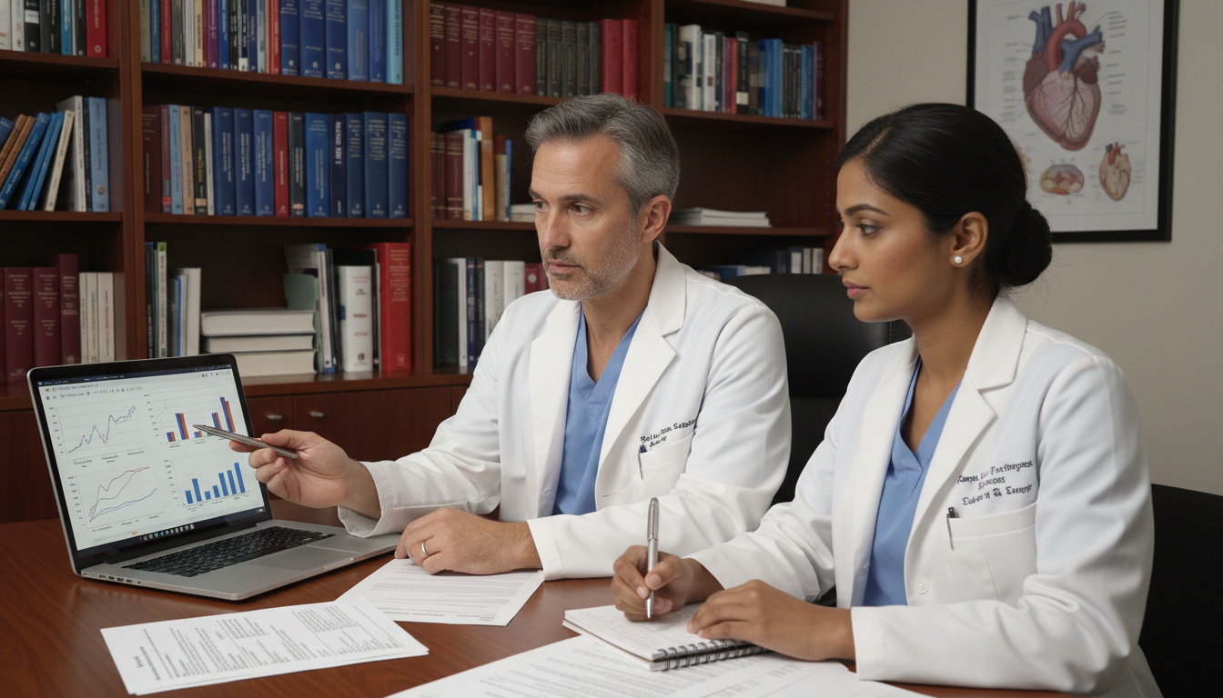 Cardiothoracic surgery resident discussing research with mentor Cardiothoracic surgery resident discussing research with mentor - US citizen IMG for Research During Residency for US Citizen