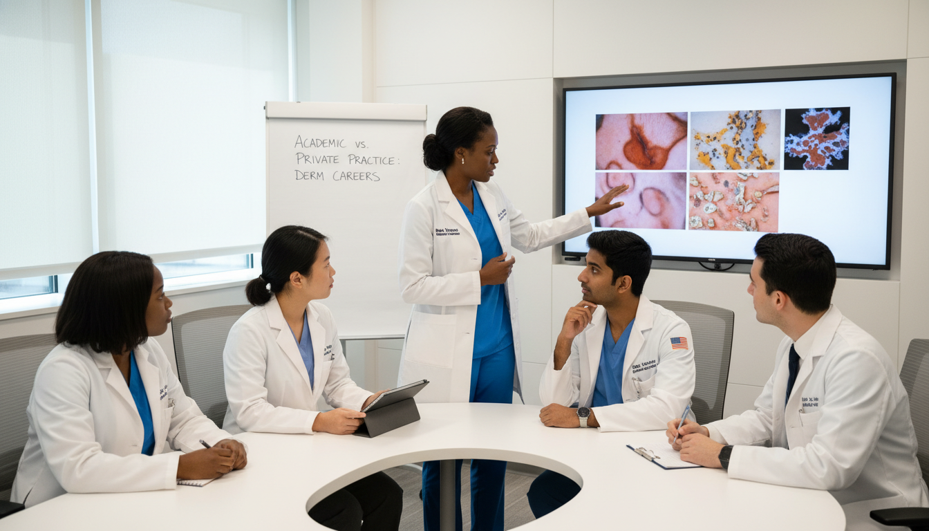 Dermatology faculty teaching residents in an academic medical center Dermatology faculty teaching residents in an academic medical center - US citizen IMG for Academic vs Private Practice for US