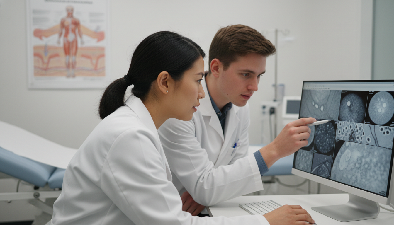 Dermatology resident teaching visiting student during clinic Dermatology resident teaching visiting student during clinic - US citizen IMG for Away Rotation Strategy for US Citizen IMG i