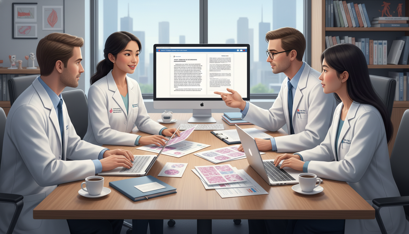 Dermatology research team collaborating on manuscript Dermatology research team collaborating on manuscript - US citizen IMG for Research Profile Building for US Citizen IMG in De