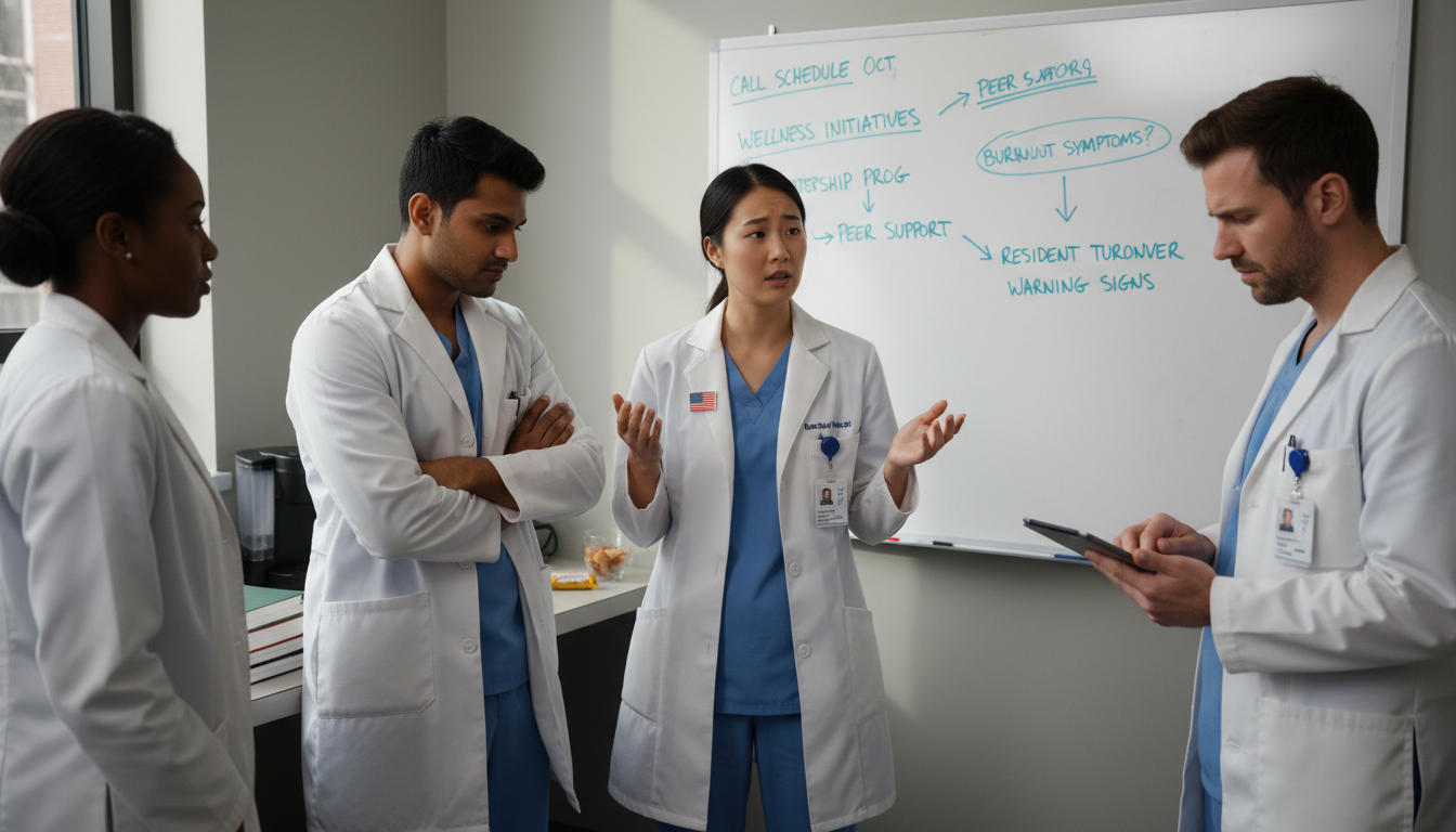 Dermatology residents discussing program culture Dermatology residents discussing program culture - US citizen IMG for Resident Turnover Warning Signs for US Citizen IMG in D