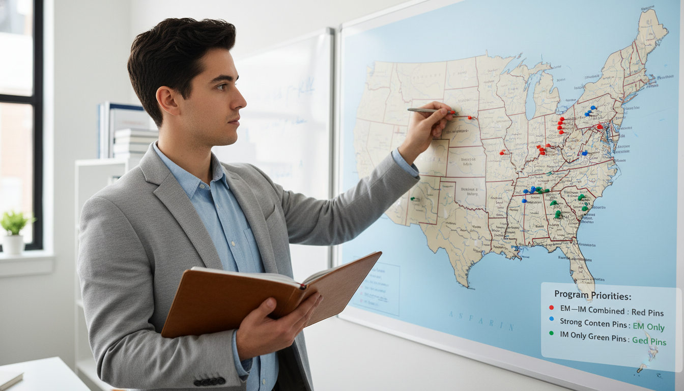 Medical graduate marking preferred residency locations on a US map - US citizen IMG for Program Selection Strategy for US Cit
