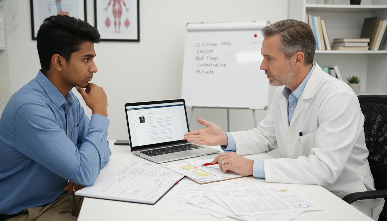 Medical student meeting with mentor to discuss residency application red flags Medical student meeting with mentor to discuss residency application red flags - US citizen IMG for Addressing Red Flags for