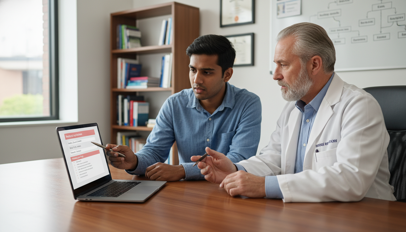 US Citizen IMG discussing application concerns with a mentor US Citizen IMG discussing application concerns with a mentor - US citizen IMG for Addressing Red Flags for US Citizen IMG in