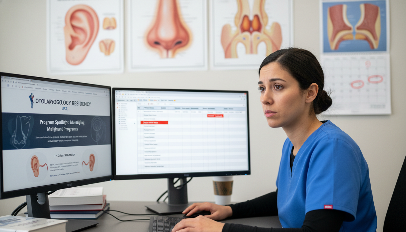 Medical student researching ENT residency programs online for red flags Medical student researching ENT residency programs online for red flags - US citizen IMG for Identifying Malignant Programs f