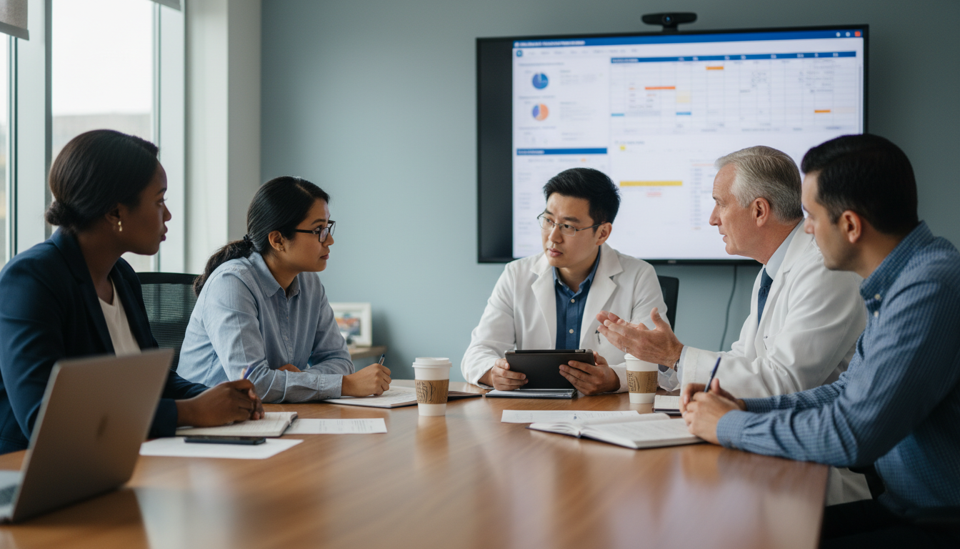 Family medicine residents at different levels discussing concerns during a meeting Family medicine residents at different levels discussing concerns during a meeting - US citizen IMG for Resident Turnover War