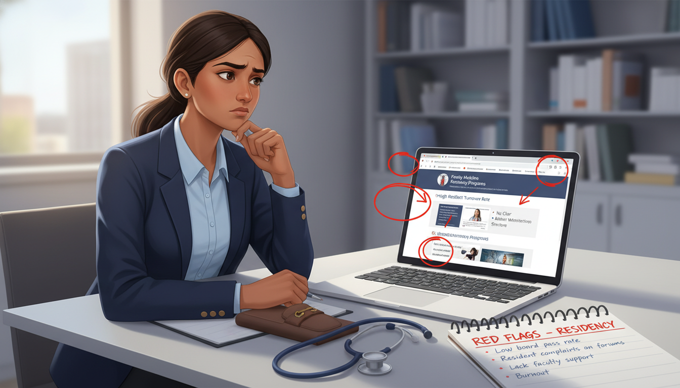 US citizen IMG considering residency program options with laptop and notes US citizen IMG considering residency program options with laptop and notes - US citizen IMG for Resident Turnover Warning Sig