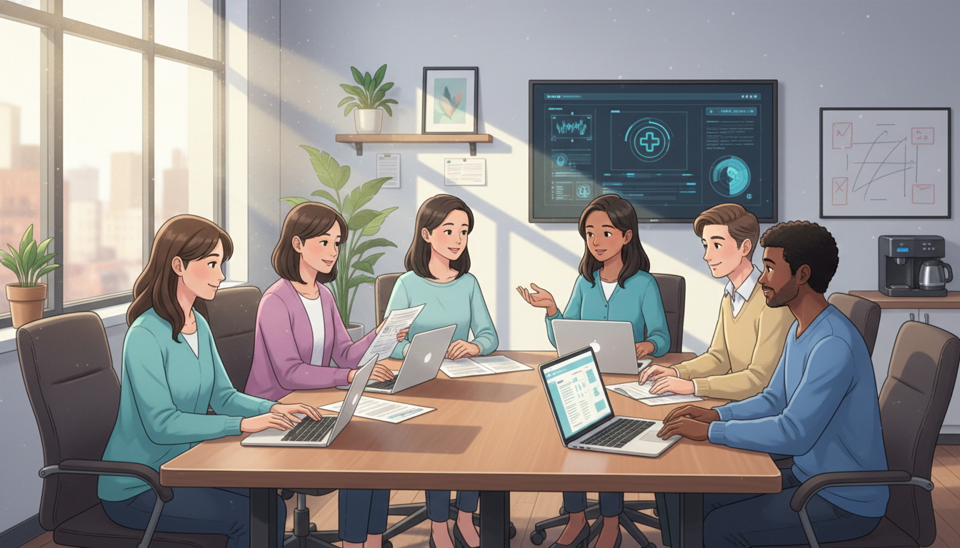 Family medicine residents in clinic discussing patient cases Family medicine residents in clinic discussing patient cases - US citizen IMG for Work-Life Balance Assessment for US Citizen