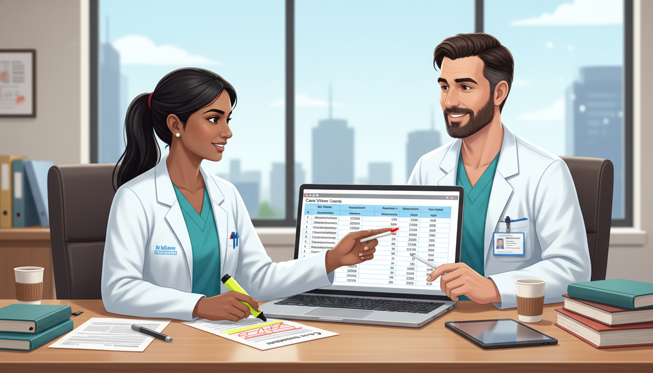 US citizen IMG general surgery resident discussing case logs with mentor US citizen IMG general surgery resident discussing case logs with mentor - US citizen IMG for Case Volume Evaluation for US C