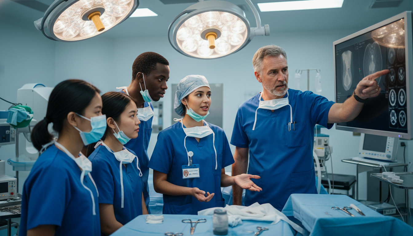 General surgery residents collaborating in the operating room General surgery residents collaborating in the operating room - US citizen IMG for Work-Life Balance Assessment for US Citize