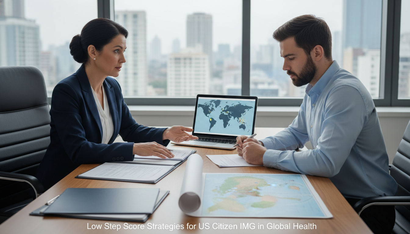 Residency program director and medical graduate discussing global health track - US citizen IMG for Low Step Score Strategies