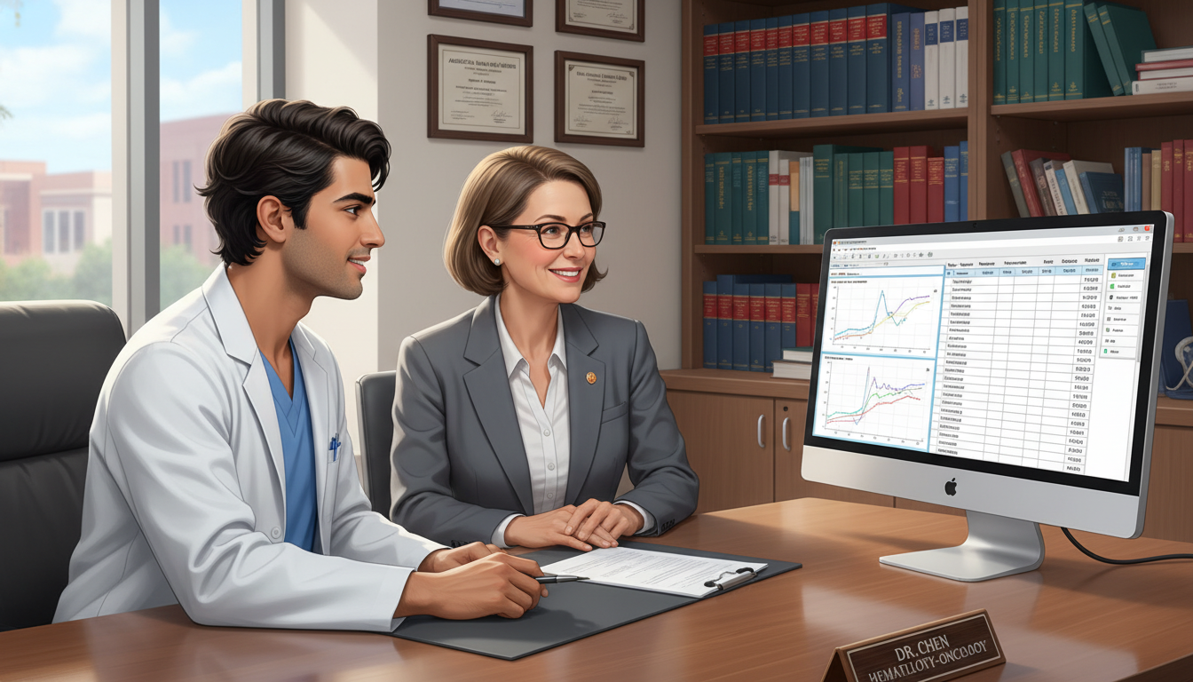 Resident and hematology-oncology mentor reviewing research data Resident and hematology-oncology mentor reviewing research data - US citizen IMG for Research During Residency for US Citizen