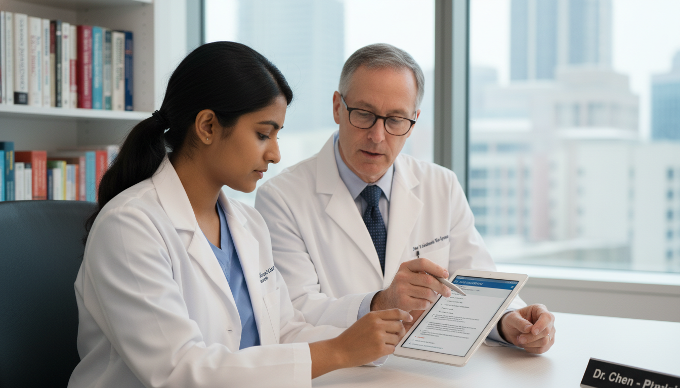 Internal medicine resident discussing fellowship options with mentor Internal medicine resident discussing fellowship options with mentor - US citizen IMG for Fellowship Preparation for US Citiz