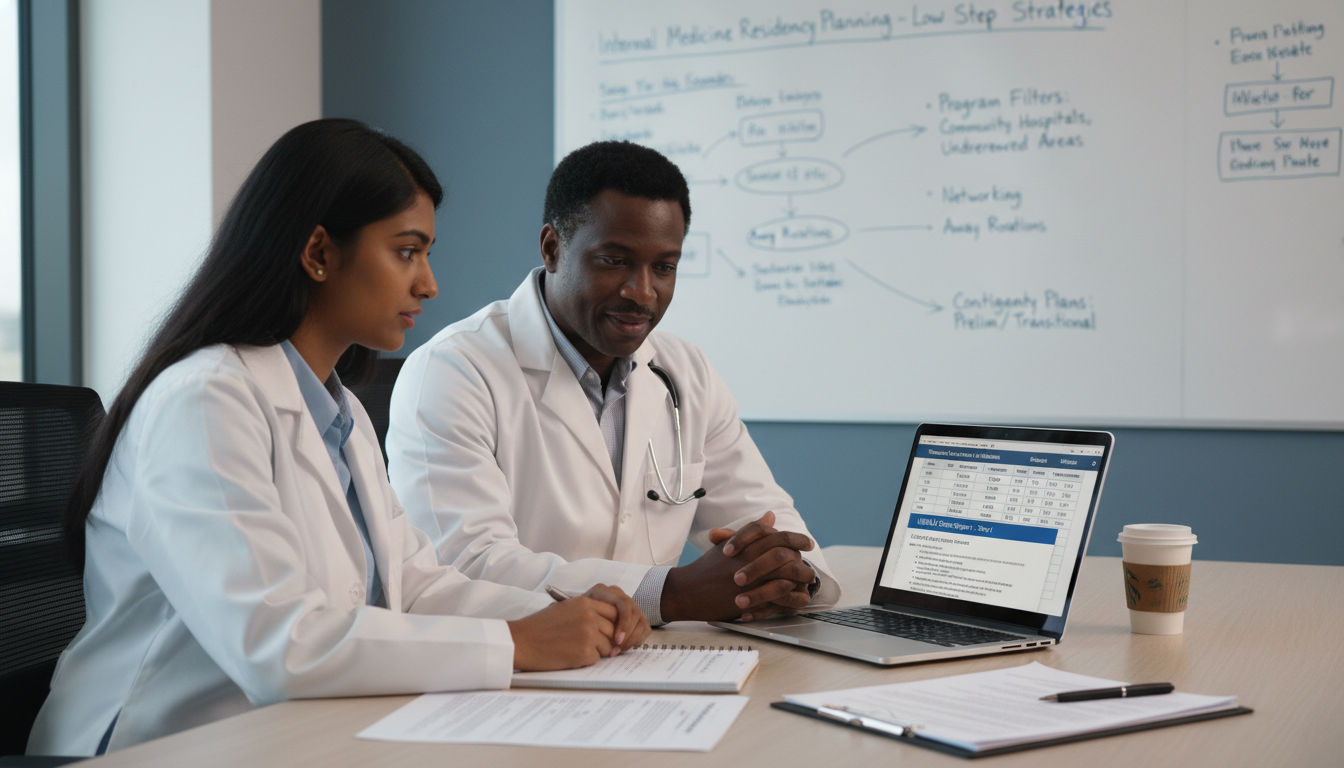 US citizen IMG discussing residency application strategy with mentor - US citizen IMG for Low Step Score Strategies for US Ci