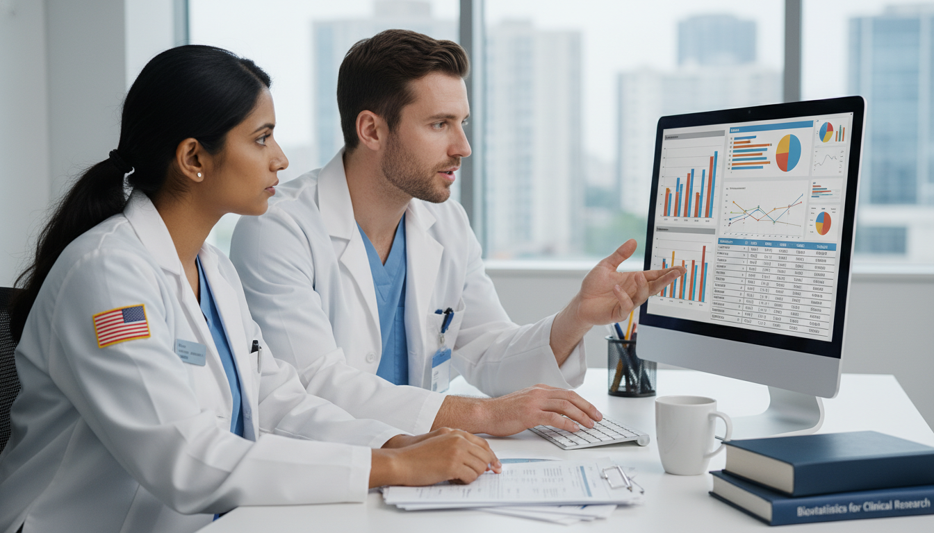 Internal medicine residents analyzing data together Internal medicine residents analyzing data together - US citizen IMG for Research During Residency for US Citizen IMG in Inte