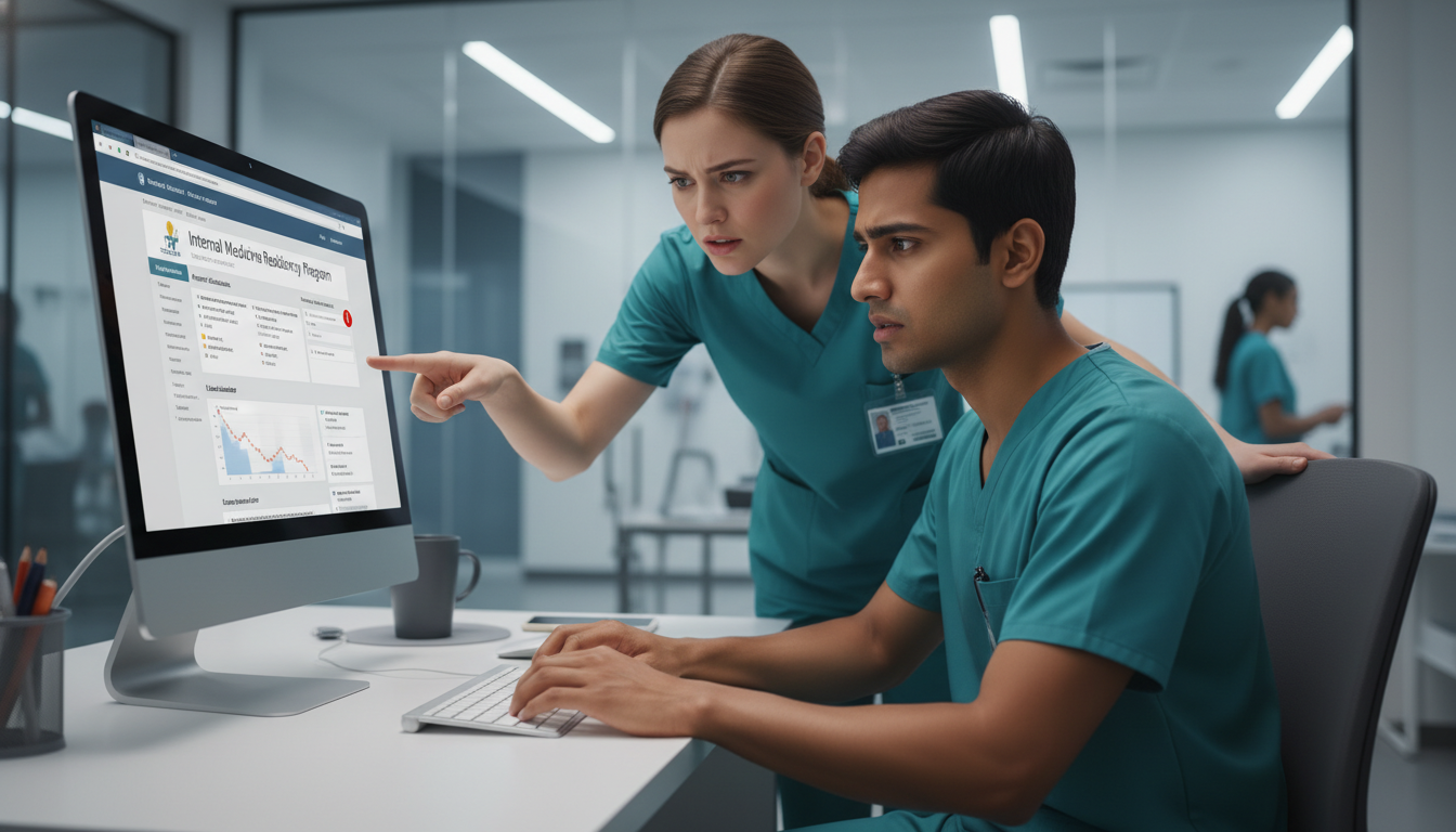 Internal medicine resident checking program website and talking to peers about turnover Internal medicine resident checking program website and talking to peers about turnover - US citizen IMG for Resident Turnove