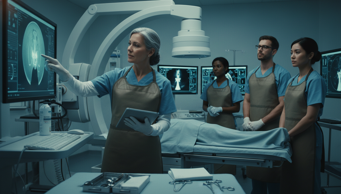 Interventional radiology attending teaching an IMG student during a procedure Interventional radiology attending teaching an IMG student during a procedure - US citizen IMG for Away Rotation Strategy for