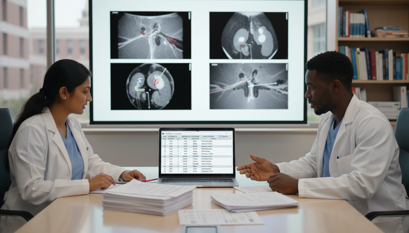Interventional radiology trainees discussing case logs and procedural mix Interventional radiology trainees discussing case logs and procedural mix - US citizen IMG for Case Volume Evaluation for US