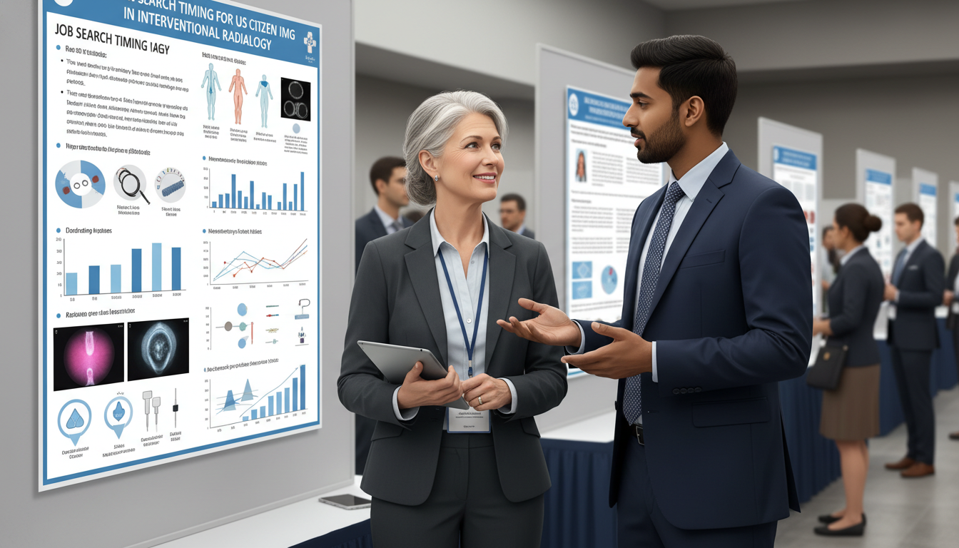 Interventional radiology fellow networking at a medical conference Interventional radiology fellow networking at a medical conference - US citizen IMG for Job Search Timing for US Citizen IMG