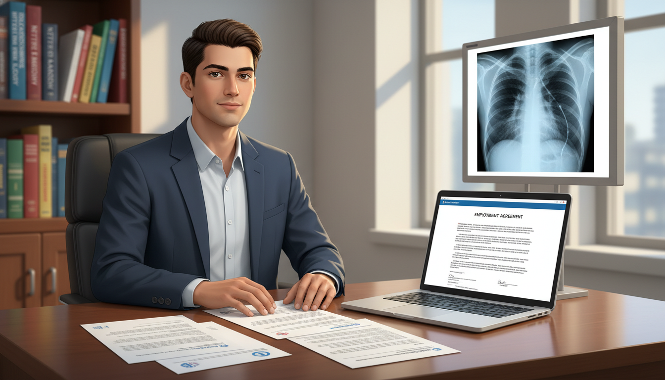 Interventional radiologist reviewing job offers and contracts Interventional radiologist reviewing job offers and contracts - US citizen IMG for Job Search Timing for US Citizen IMG in In