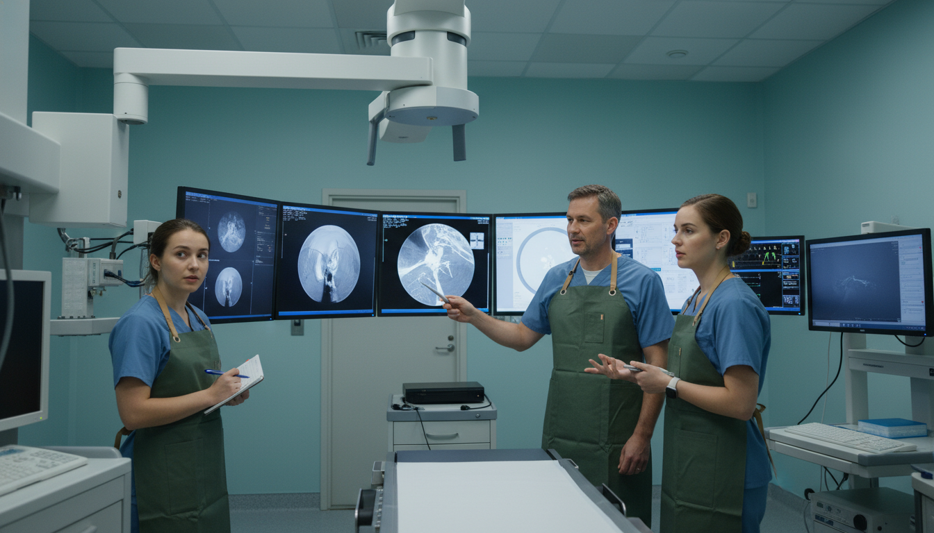 Interventional radiology resident teaching a student in angio suite Interventional radiology resident teaching a student in angio suite - US citizen IMG for Letters of Recommendation for US Cit