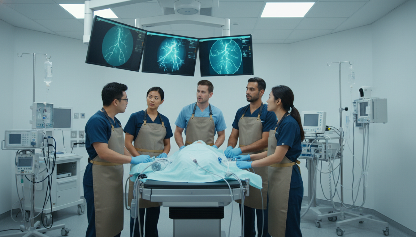 Interventional radiology team performing image-guided procedure Interventional radiology team performing image-guided procedure - US citizen IMG for Ultra-Competitive Specialty Strategy for