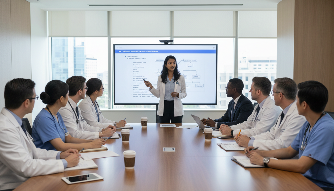 Resident discussing complex patient case at medicine-psychiatry conference Resident discussing complex patient case at medicine-psychiatry conference - US citizen IMG for Common Interview Questions fo