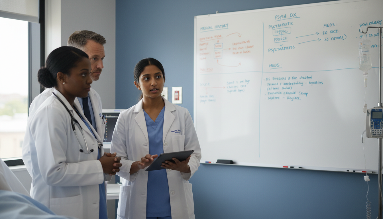 US Citizen IMG presenting a complex med-psych case to an attending physician - US citizen IMG for Letters of Recommendation f