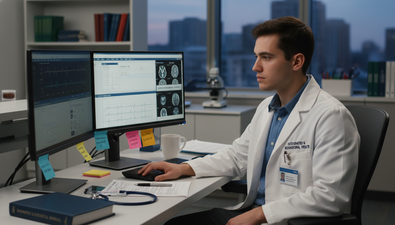 Medicine-psychiatry resident reviewing data for a clinical research project Medicine-psychiatry resident reviewing data for a clinical research project - US citizen IMG for Research During Residency fo