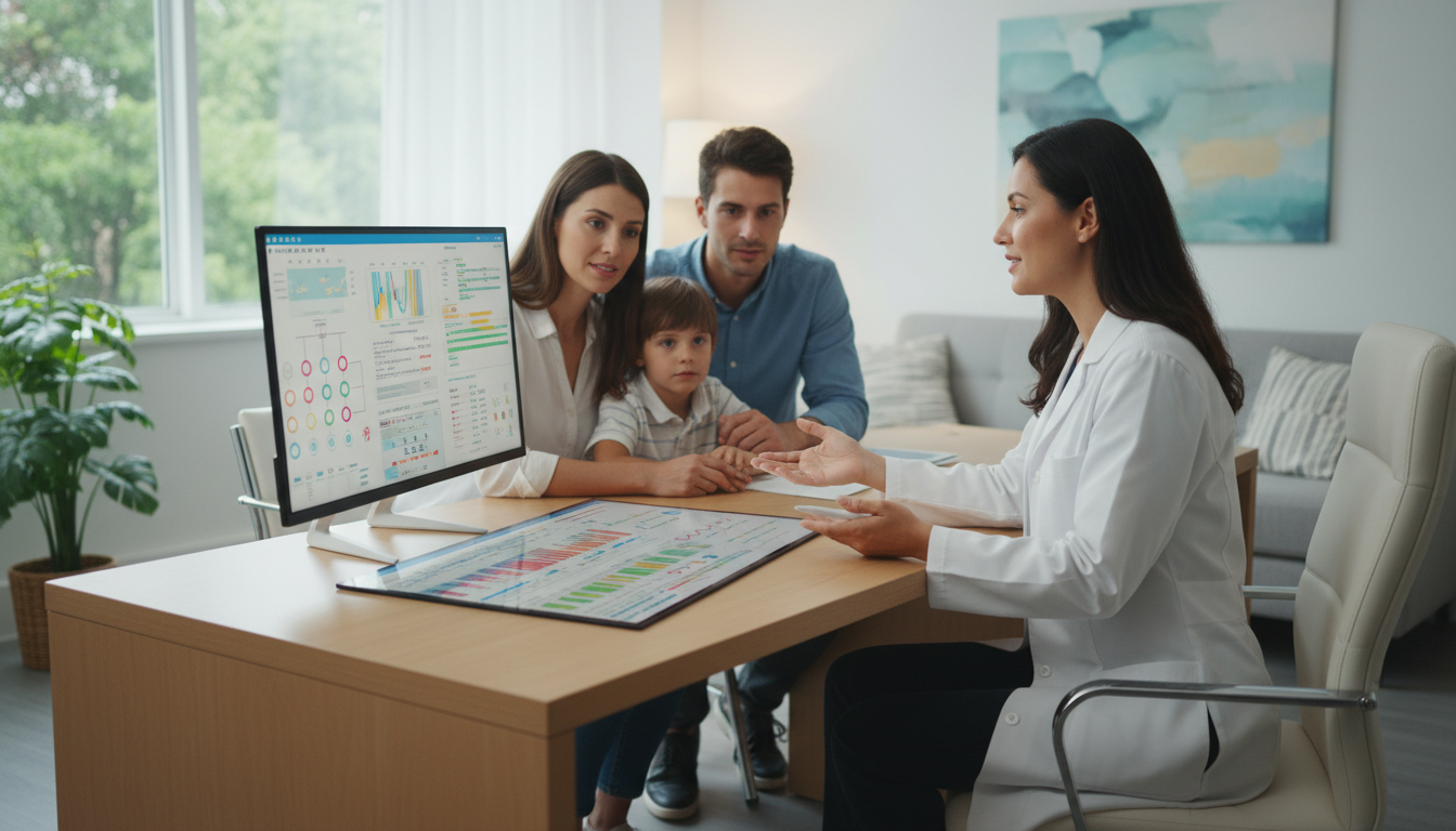Geneticist in private practice counseling family in clinic Geneticist in private practice counseling family in clinic - US citizen IMG for Academic vs Private Practice for US Citizen I