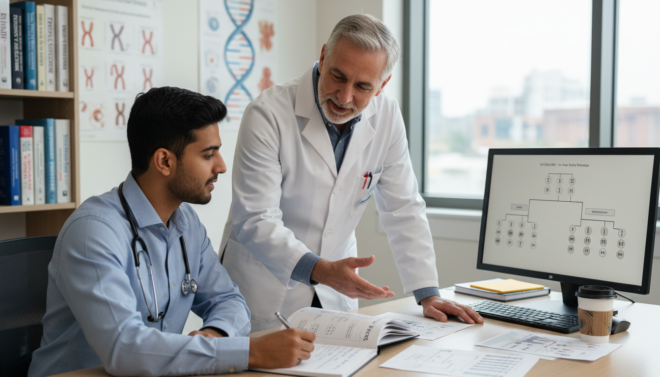 US citizen IMG meeting with medical genetics mentor in a hospital office - US citizen IMG for Low Step Score Strategies for U