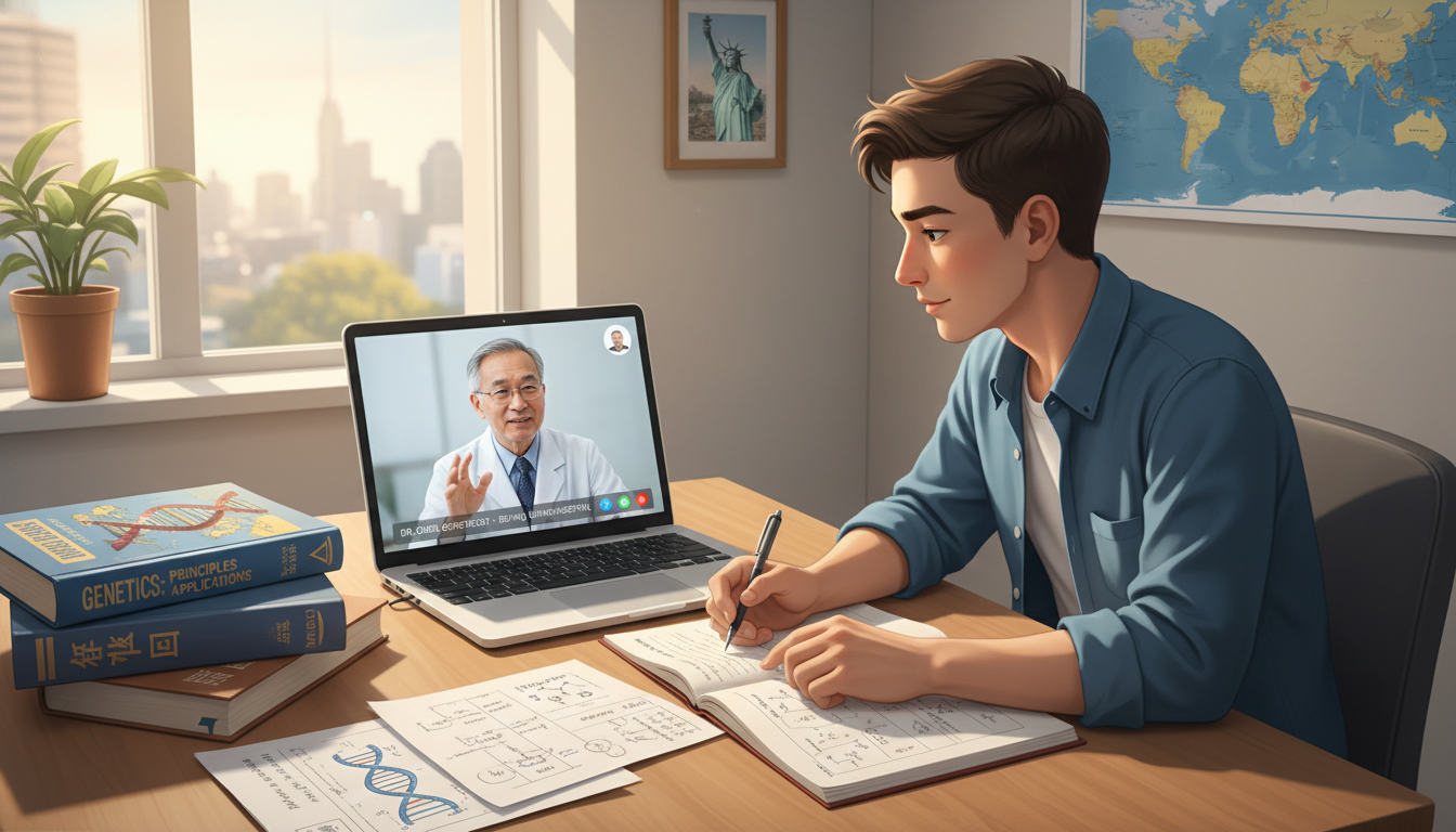 US citizen IMG student on video call networking with genetics mentor - US citizen IMG for Networking in Medicine for US Citiz