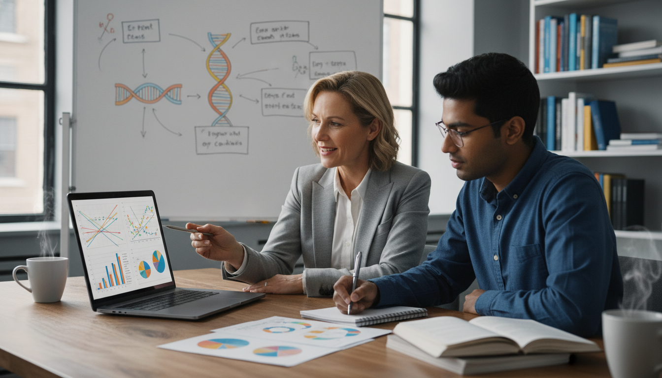 Medical student and mentor discussing genetics research - US citizen IMG for Research Profile Building for US Citizen IMG in