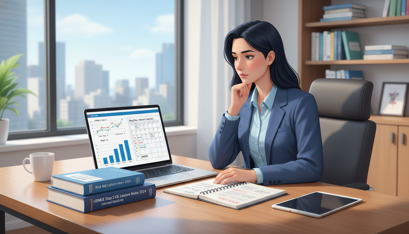 US citizen IMG monitoring Step 2 CK practice scores on a laptop - US citizen IMG for Step Score Strategy for US Citizen IMG i