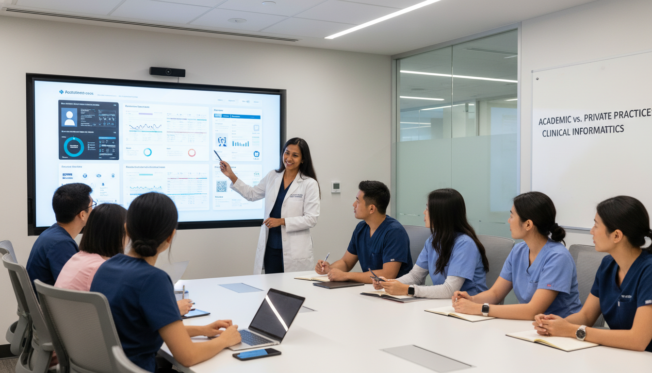 Clinical informatics physician teaching residents in an academic medical center Clinical informatics physician teaching residents in an academic medical center - US citizen IMG for Academic vs Private Prac