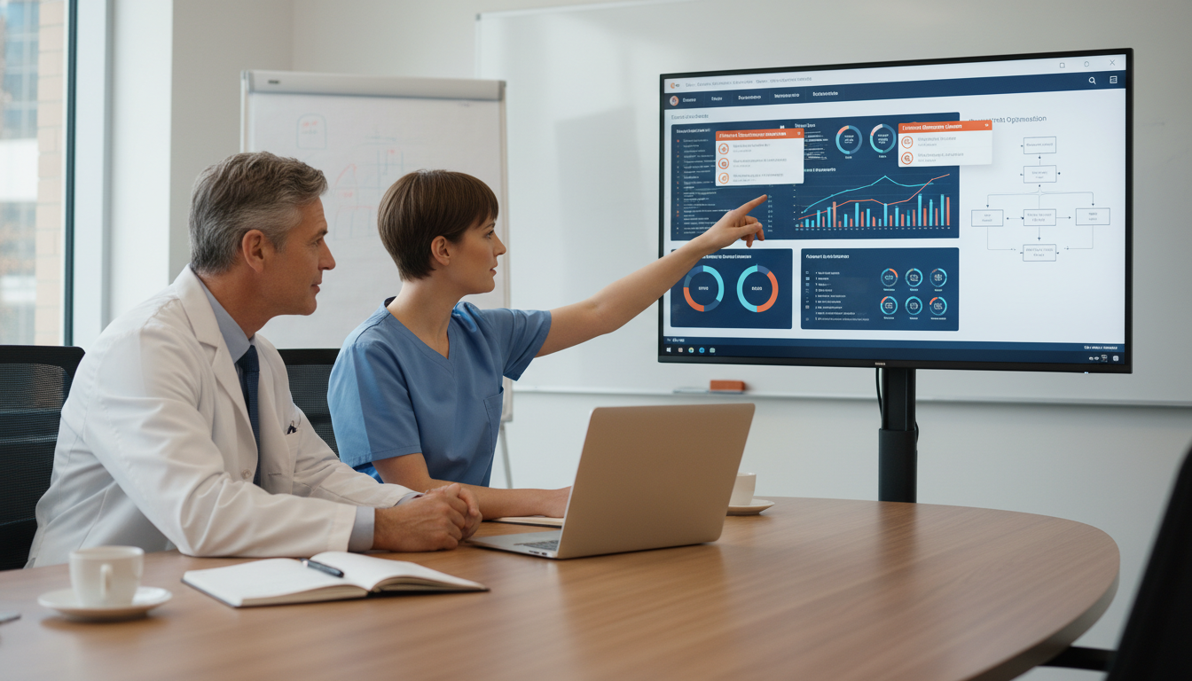 Resident physician discussing EHR optimization with clinical informatics mentor - US citizen IMG for Common Interview Questio