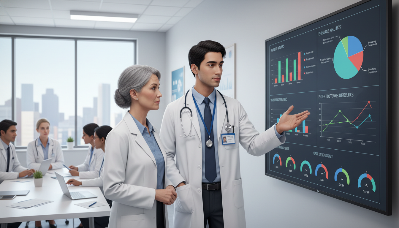 Resident physician discussing clinical informatics projects with faculty Resident physician discussing clinical informatics projects with faculty - US citizen IMG for Pre-Match Communication for US